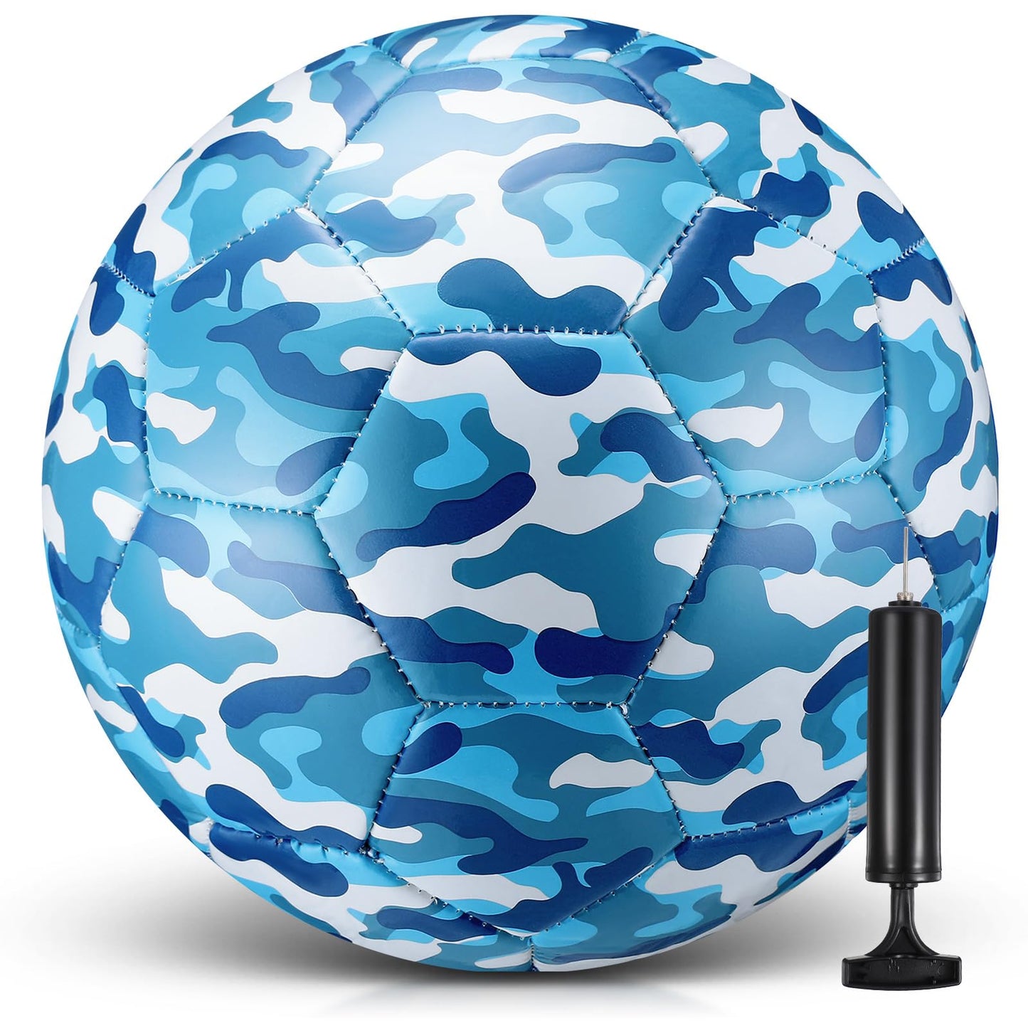 Libima Soccer Ball Official Size 4 with Pump Needle Kids Sport Camouflage Indoor Outdoor Soccer Ball for Boys Girls Soft Soccer Ball Gifts Game Play Practice Training(Camouflage Blue)